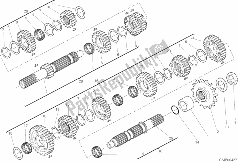 All parts for the Gear Box of the Ducati Hypermotard Hyperstrada 939 Thailand 2016